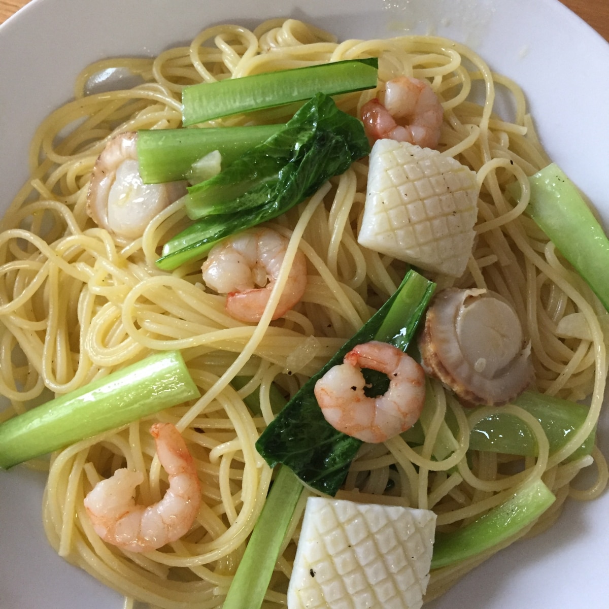 小松菜のシーフードスパスタ レシピ 作り方 By Chi 楽天レシピ